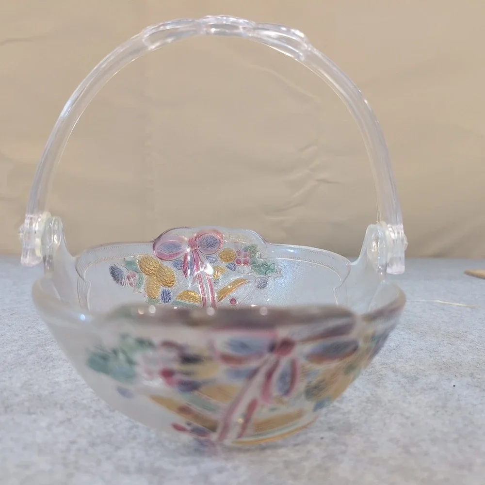 Mikasa Celebrations Holiday Bells‎ Colored Glass Oval Basket Christmas Handle - Picture 2 of 10